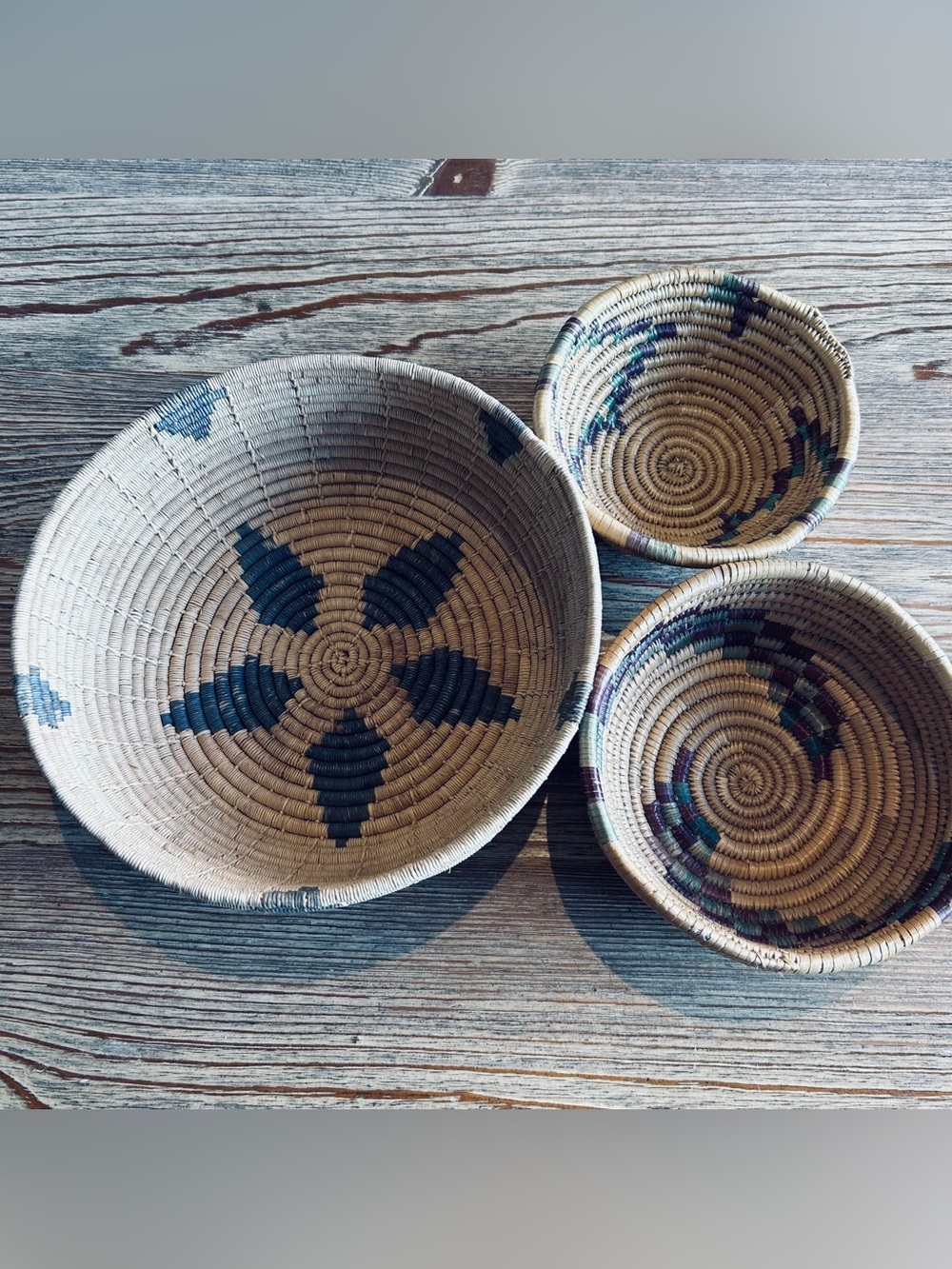 Handwoven Decorative Woven Basket Set - Natural Green & Purple